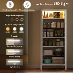 HOMCOM 176.5 cm Tall Pantry Cupboard with Motion Sensor LED Light - White - 4