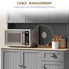 HOMCOM 180cm Freestanding Kitchen Cabinet, Modern Storage Cupboard with Open Countertop, Drawer and 6 Doors, Grey - 5