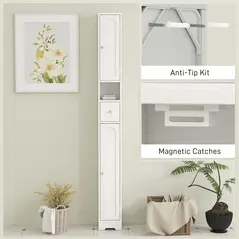 HOMCOM 185 cm Tall Bathroom Cabinet with Arched Doors - White - 7