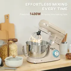 HOMCOM 1300W Kitchen Stand Mixer, with Accessories - Beige - 4