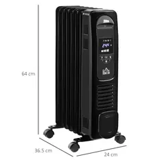 HOMCOM 1500W Digital Oil Filled Radiator, 7 Fin, Portable Electric Heater with LED Display, 24-Hour Timer, 3 Heat Settings, Safety Cut-Off and Remote Control, Black - 3