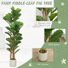 HOMCOM 150cm Artificial Fiddle Leaf Fig Tree - Green - 4