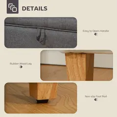 HOMCOM 16L Linen Storage Ottoman Padded Footstool with Rubberwood Legs for Storage Box, Bed End, Shoe Bench, Seating, Charcoal Grey - 6