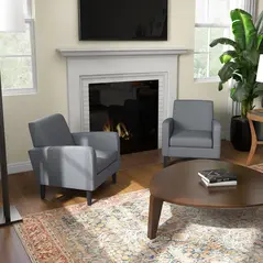 HOMCOM 2 Pieces Modern Armchairs with Rubber Wood Legs, Upholstered Accent Chairs, Single Sofa for Living Room, Bedroom, Grey - 2