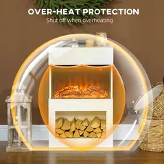 HOMCOM 19" Electric Fireplace with Surround, 3D Flame Effect, 6 Colours & 3 Brightness Levels, 1000W/2000W White Electric Fire and Mantel Reach up to 30㎡ Space with Remote & Timer, 3 Sided View - 9