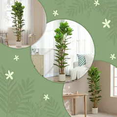 HOMCOM 180cm Artificial Fiddle Leaf Fig Tree - Green - 7