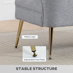 HOMCOM 2 Seater Sofa, Linen-look Fabric Small Sofa with Wing Back, Thick Seat, Metal Legs, Light Grey - 6