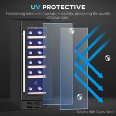 HOMCOM 19 Bottle 5-18℃ Wooden Rack Wine Fridge - Black - 8