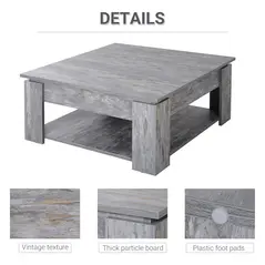 HOMCOM 2 Tier Wood Coffee Table Side Table Bottom Storage Shelf  Simple Modern Living Room Grey Wood Grain - 5