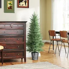 HOMCOM 135cm Artificial Cypress Trees Set of 2, UV Resistant Artificial Plants with Decorative Pot, Fake Plants for Indoor Outdoor Decor, Green - 7