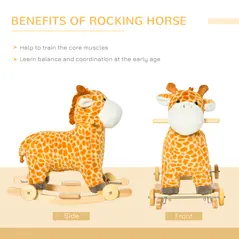 HOMCOM 2 In 1 Kids Todder Rocking Horse Plush Ride On Giraffe Rocker with Wheels Wooden Base Animal Sounds for 3-6 Years - 7