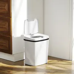 HOMCOM 15L Sensor Bin, Automatic Touchless Kitchen Bin, Easy Clean, Battery Operated for Home Office, Bedroom, Bathroom, White - 2
