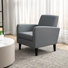 HOMCOM 2 Pieces Modern Armchairs with Rubber Wood Legs, Upholstered Accent Chairs, Single Sofa for Living Room, Bedroom, Grey - 9