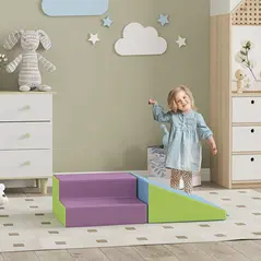 HOMCOM 2 Piece Soft Play Set for Toddler Climb and Crawl, for 12-36 Months, Blue - 2