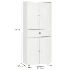 HOMCOM 184cm Tall Kitchen Cupboard, Freestanding Kitchen Pantry Storage Cabinet with 4 Doors, 3 Adjustable Shelves, Drawer, Anti-tipping Device, Sideboard Organiser for Dining Room, Living Room, White - 3