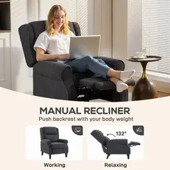 HOMCOM 132° Recliner Armchair, with Extended Footrest - Dark Grey - 4