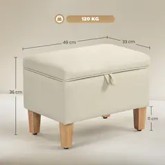 HOMCOM 16L Linen Storage Ottoman Padded Footstool with Rubberwood Legs for Storage Box, Bed End, Shoe Bench, Seating, Beige - 3