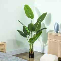 HOMCOM 160cm Tall Artificial Bird of Paradise Plant, Faux Banana Leaf Tree with PEVA Leaves and Flocking, Decorative Palm Tree in Pot for Home Office Decor, Green - 8