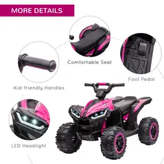 HOMCOM 12V Ride-On Quad Bike w/ Music, Horn, for Ages 3-5 Years - Pink - 7