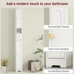 HOMCOM 185 cm Tall Bathroom Cabinet with Arched Doors - White - 6