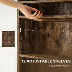 HOMCOM 16-Compartment Media Shelf - Rustic Brown - 5