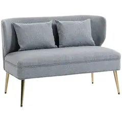 HOMCOM 2 Seater Sofa, Linen-look Fabric Small Sofa with Wing Back, Thick Seat, Metal Legs, Light Grey - 1