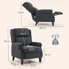 HOMCOM 132° Recliner Armchair, with Extended Footrest - Dark Grey - 3