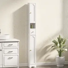 HOMCOM 185 cm Tall Bathroom Cabinet with Arched Doors - White - 2