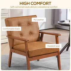 HOMCOM 2 Pack Retro-Style Accent Chair, with Faux Leather Seat - Brown - 5
