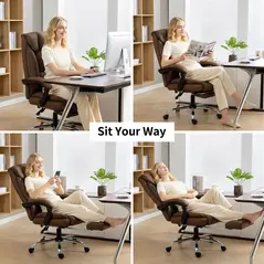 HOMCOM 155° Reclining Faux Leather Swivel Office Chair - Brown - 8