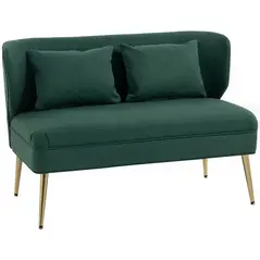 HOMCOM 2 Seater Sofa, Linen-look Fabric Small Sofa with Wing Back, Thick Seat, Metal Legs, Dark Green - 1