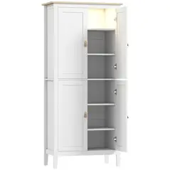 HOMCOM 176.5 cm Tall Pantry Cupboard with Motion Sensor LED Light - White - 1