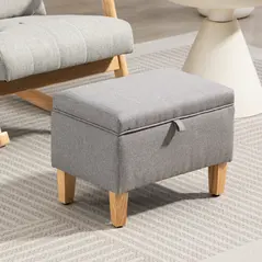 HOMCOM 16L Linen Storage Ottoman Padded Footstool with Rubberwood Legs for Storage Box, Bed End, Shoe Bench, Seating, Light Grey - 7