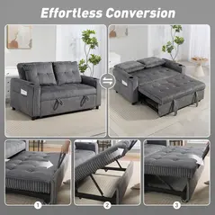 HOMCOM 2 Seater Click Clack Sofa Bed with Pull Out Design, Corduroy Upholstery - Charcoal Grey - 4