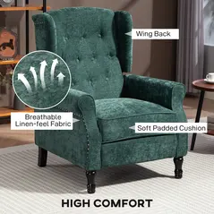 HOMCOM 150° Reclining Vintage Armchair, with footrest - Dark Green - 5
