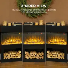 HOMCOM 19" Electric Fireplace with Surround, 3D Flame Effect, 6 Colours & 3 Brightness Levels, 1000W/2000W Black Electric Fire and Mantel Reach up to 30㎡ Space with Remote & Timer, 3 Sided View - 5