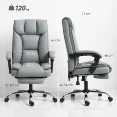 HOMCOM 155° Reclining Faux Leather Swivel Office Chair -Black - 3