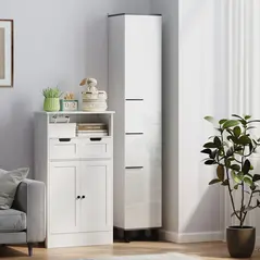 HOMCOM 190cm Slim Bathroom Storage Cabinet - White - 7