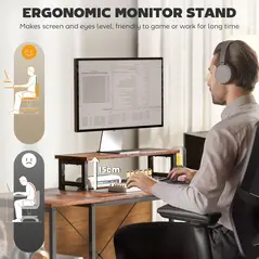 HOMCOM 168cm Reversible L Shaped Desk, Industrial Corner Computer Desk with Adjustable Shelf and Storage Bag, 240cm 2 Person PC Table with Monitor Stand, Rustic Brown - 6