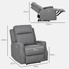 HOMCOM 150° Electric Reclining Chair, with USB port and Footrest - Charcoal Grey - 3