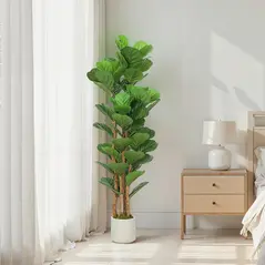 HOMCOM 150cm Artificial Fiddle Leaf Fig Tree - Green - 2