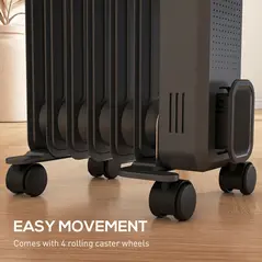 HOMCOM 1500W Oil Filled Radiator, Portable Electric Heater with 3 Heat Settings, Safety Cut-Off and Wheels, Grey - 8