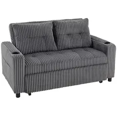 HOMCOM 2 Seater Click Clack Sofa Bed with Pull Out Design, Corduroy Upholstery - Charcoal Grey - 1