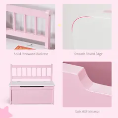 HOMCOM 2 In 1 Wooden Toy Box, Seat Storage Bench, Storage Chest Cabinet Organiser with Safety Pneumatic Rod, Pink - 6