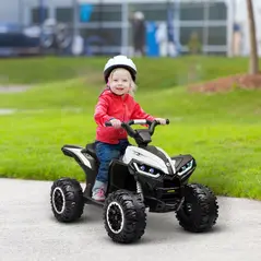 HOMCOM 12V Ride-On Quad Bike w/ Music, Horn, for Ages 3-5 Years - White - 2