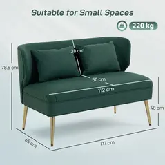 HOMCOM 2 Seater Sofa, Linen-look Fabric Small Sofa with Wing Back, Thick Seat, Metal Legs, Dark Green - 3