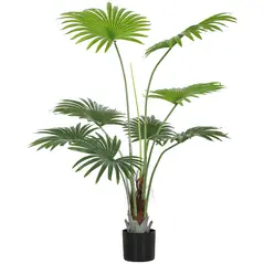 HOMCOM 145cm Artificial Palm Tree, Decorative Artificial Plant with Lifelike PEVA Leaves and Coconut Coir, Fake Tree with Plastic Pot and Flocking for Home Office Decor, Green - 1