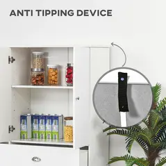 HOMCOM 184cm Tall Kitchen Cupboard, Freestanding Kitchen Pantry Storage Cabinet with 4 Doors, 3 Adjustable Shelves, Drawer, Anti-tipping Device, Sideboard Organiser for Dining Room, Living Room, White - 6