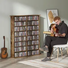 HOMCOM 16-Compartment Media Shelf - Rustic Brown - 9