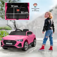 HOMCOM 12V Kids Electric Ride on, Electric Car for Kids with Parental Remote, Music, Lights, Suspension Wheels, Pink - 3